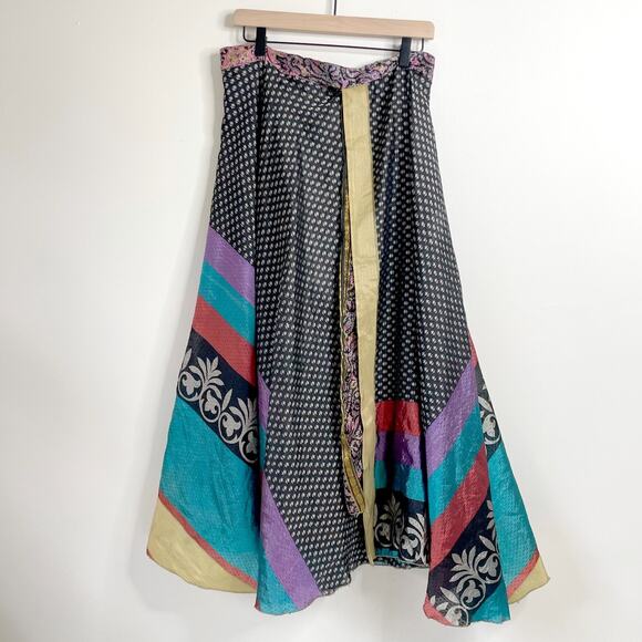 Vintage Handmade Reversible Wrap Skirt Free Size Boho Hippie Patchwork Artsy - Picture 1 of 10
